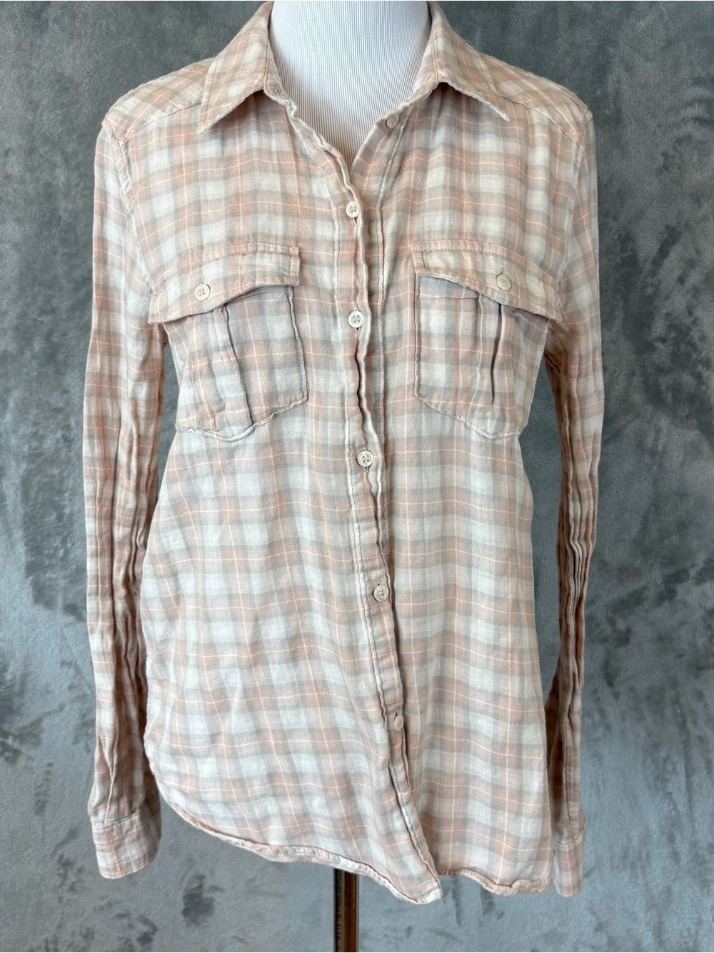 PAIGE Mya Plaid Button Down Shirt Pink Beige Neutral Long Sleeve Wmn’s S